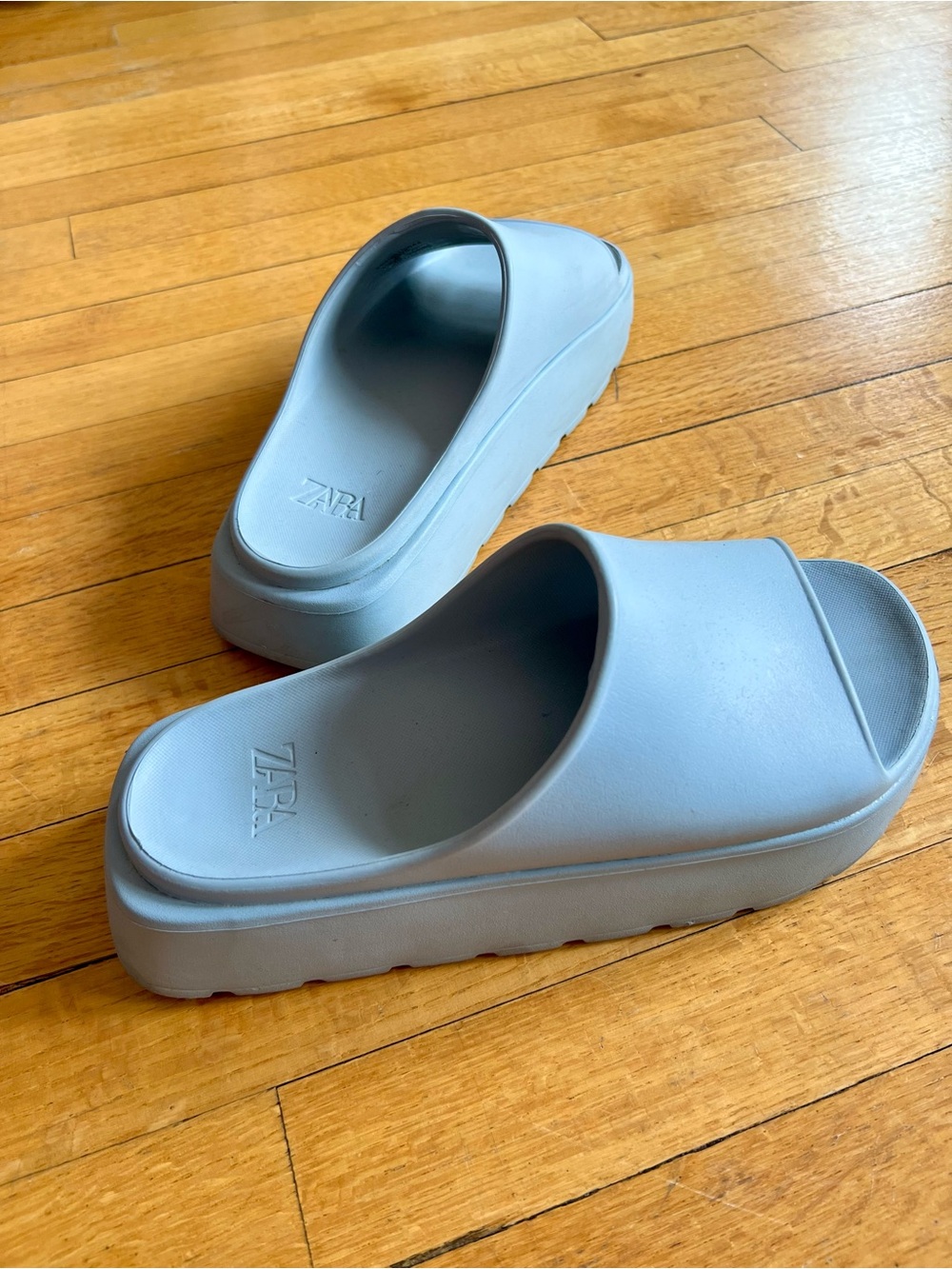 Zara Light Blue Platform Slide Sandals